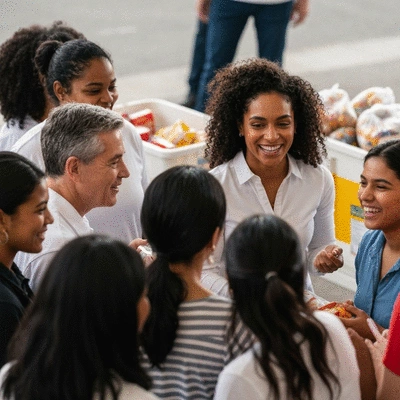 Najee Harris engaging with community members at a food drive event