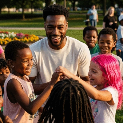 Najee Harris interacting with children at a community event