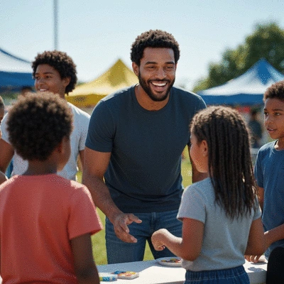 Najee Harris interacting with children at a community event, showing mentorship and engagement