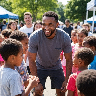 Najee Harris engaging with children at a community event